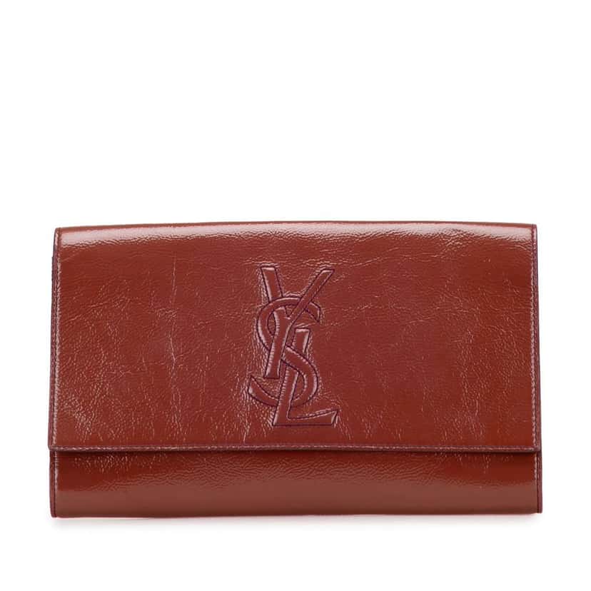 Saint Laurent Large Textured Patent Monogram Belle De Jour Clutch Brown Leather Good condition - Front View
