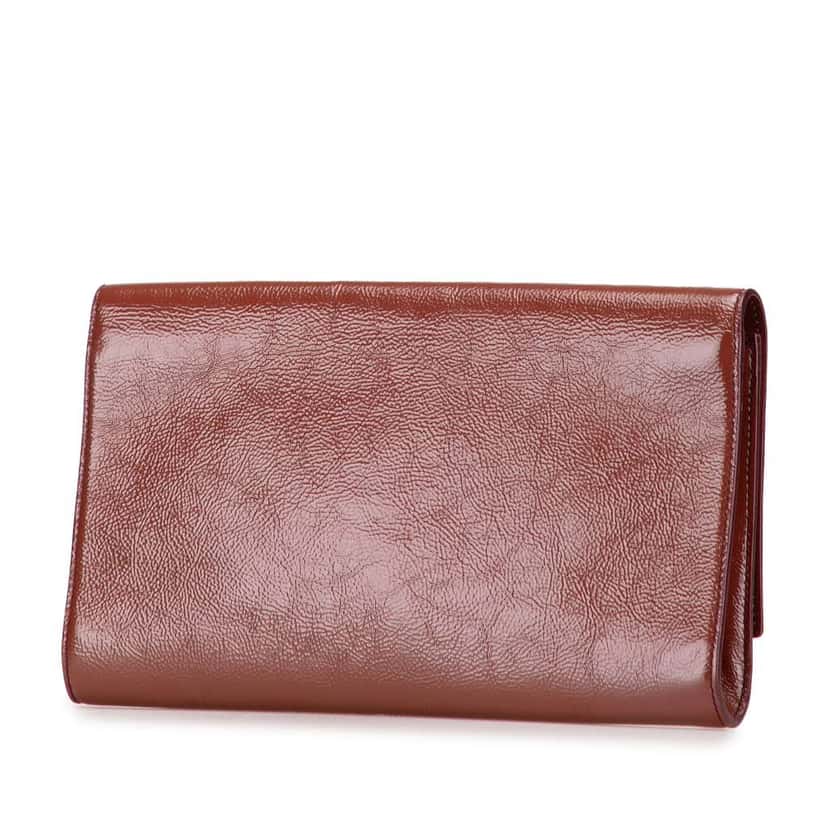 Saint Laurent Large Textured Patent Monogram Belle De Jour Clutch Brown Leather Good condition - Back View
