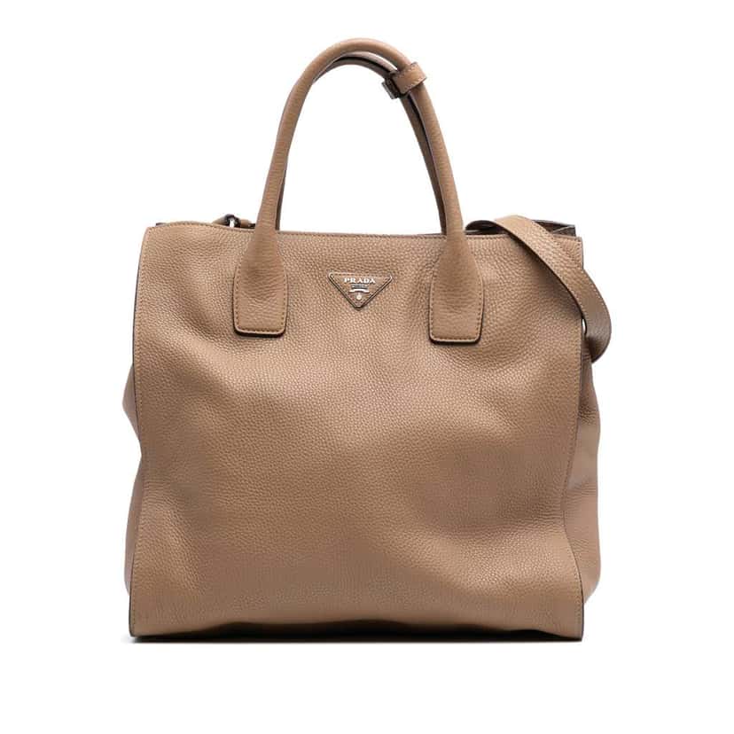 Prada Vitello Daino Open Convertible Tote Brown Leather Good condition - Front View