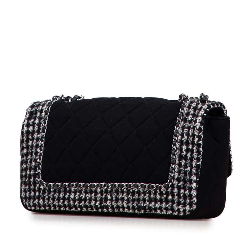 Chanel Medium Quilted Jersey and Tweed Chain Flap Black Cotton Good condition - Back View
