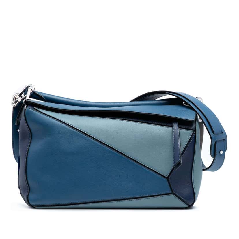 Loewe Medium Tricolor Calfskin Puzzle Satchel Blue Leather Good condition - Front View
