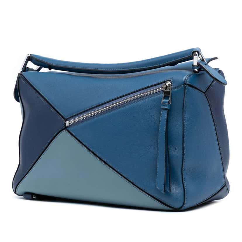 Loewe Medium Tricolor Calfskin Puzzle Satchel Blue Leather Good condition - Back View