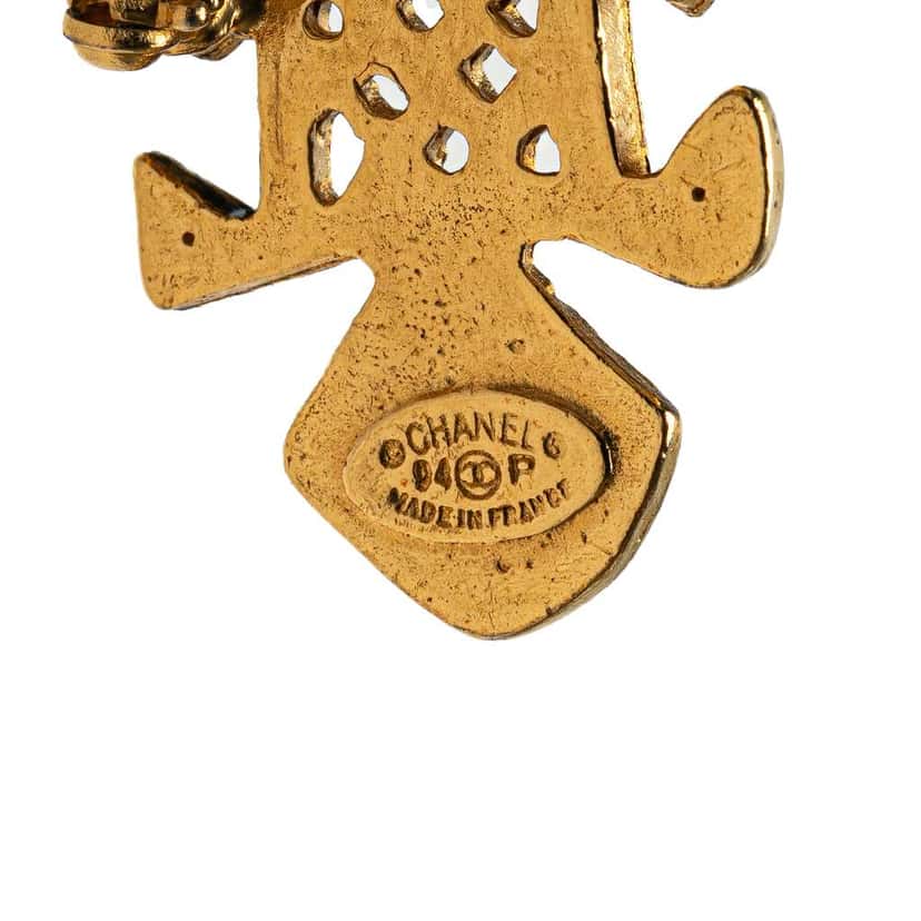 Chanel CC Gold Plated Cross Brooch Gold Metal Good condition - Inside View