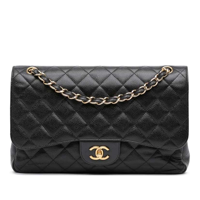 Chanel Jumbo Classic Caviar Double Flap Black Leather Good condition - Front View