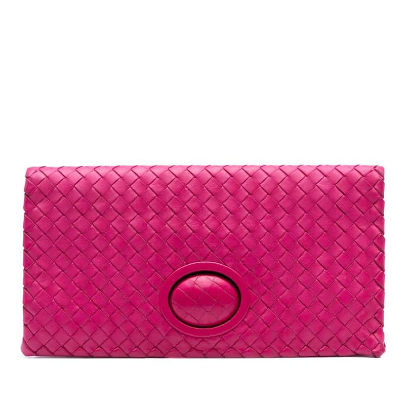 Bottega Veneta Nappa Intrecciato Turn Lock Clutch Pink Leather Good condition - Front View