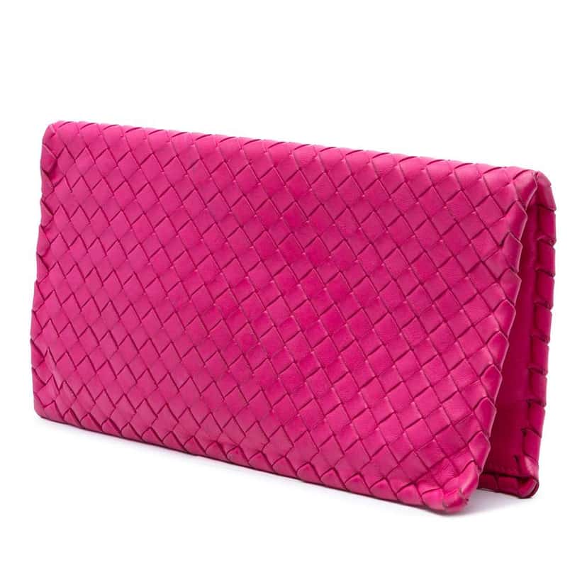 Bottega Veneta Nappa Intrecciato Turn Lock Clutch Pink Leather Good condition - Back View