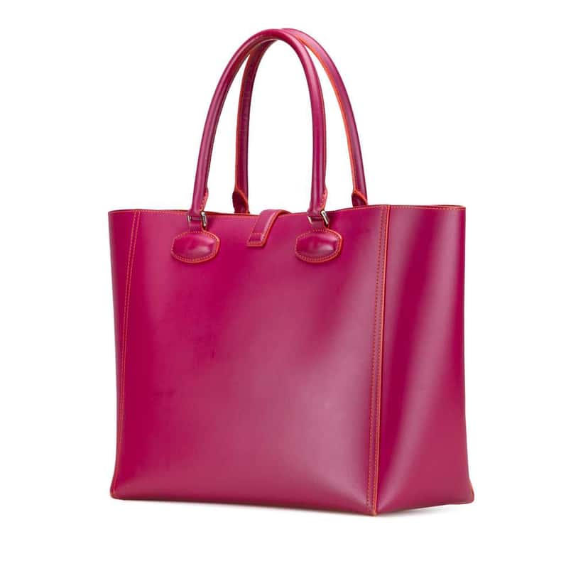 Loewe Leather Perforated Anagram Leo Tote Pink Leather Good condition - Back View