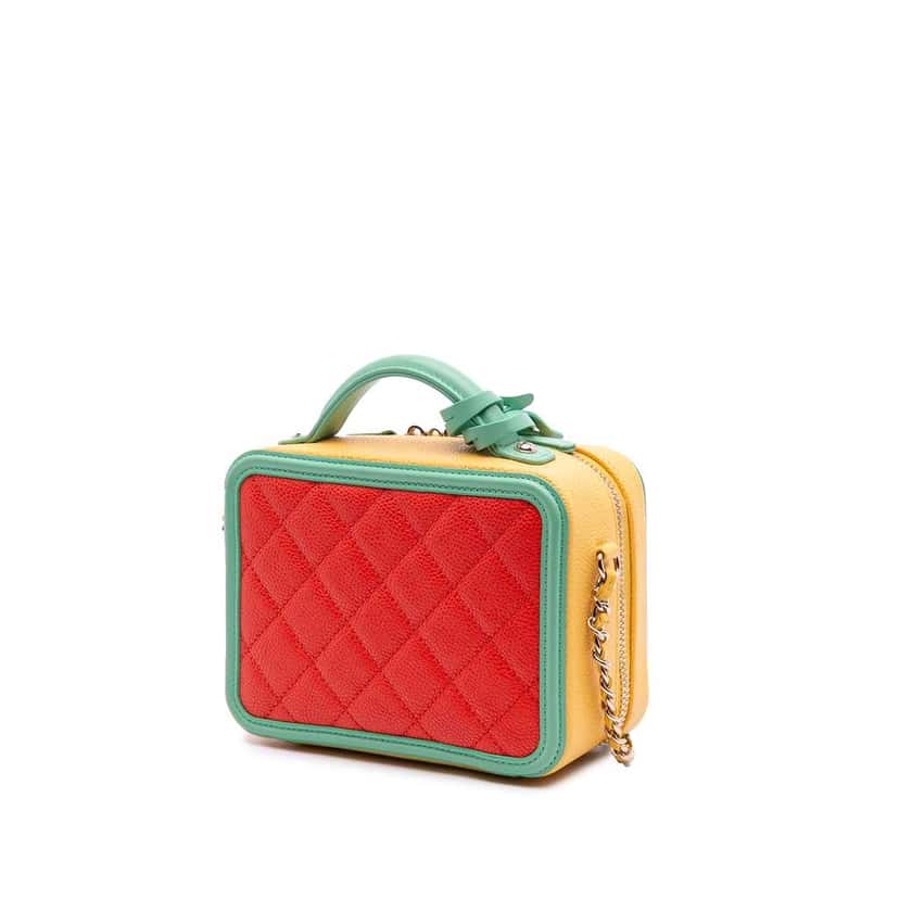 Chanel Small Tricolor Caviar CC Filigree Vanity Case Orange Leather Good condition - Back View