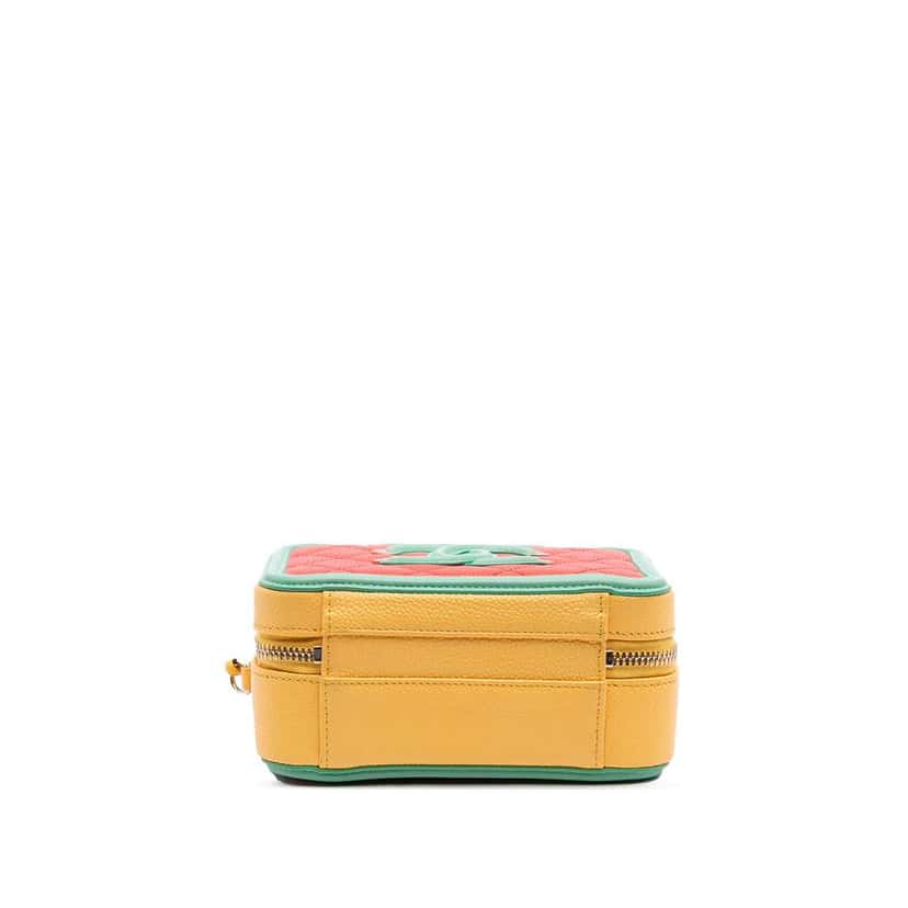 Chanel Small Tricolor Caviar CC Filigree Vanity Case Orange Leather Good condition - Inside View