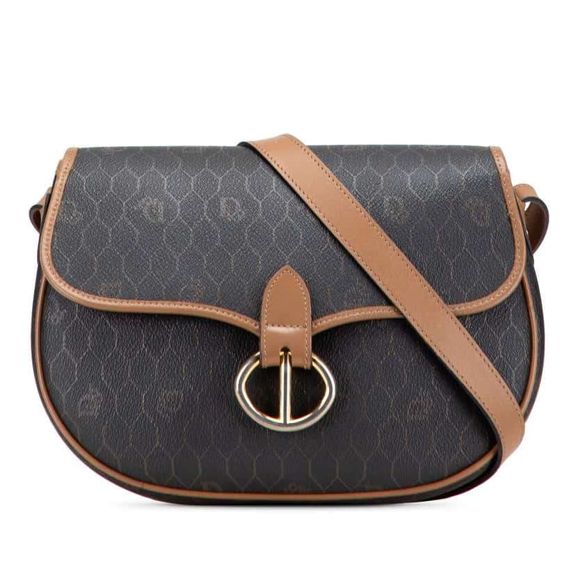 Dior Honeycomb Coated Canvas Crossbody Brown Canvas Fair condition - Front View