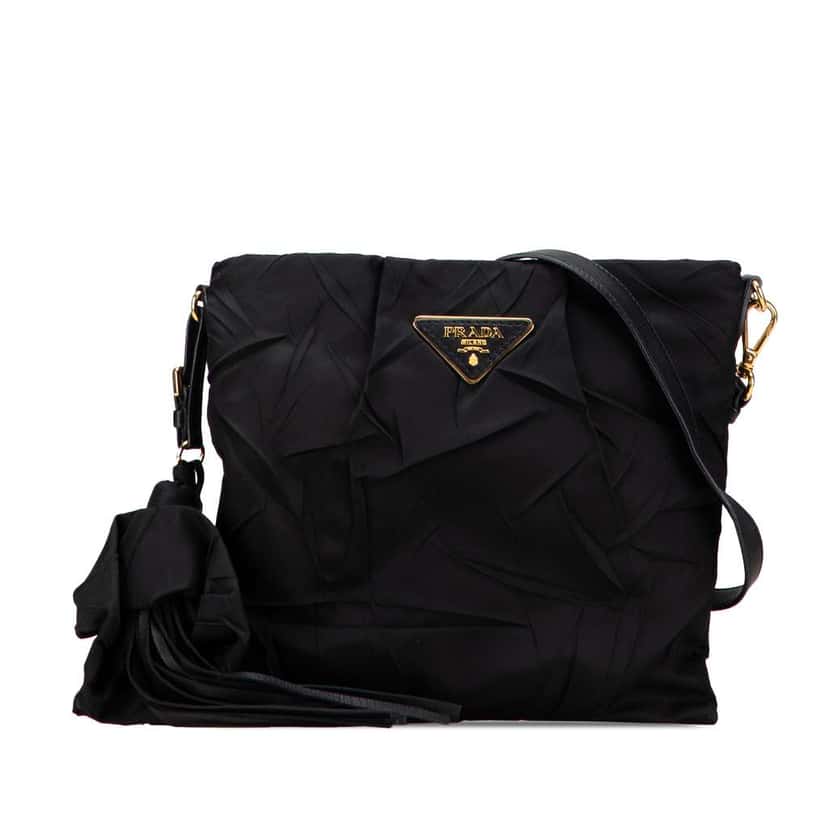 Prada Tessuto Stropicciato Tassel Crossbody Black Good condition - Front View
