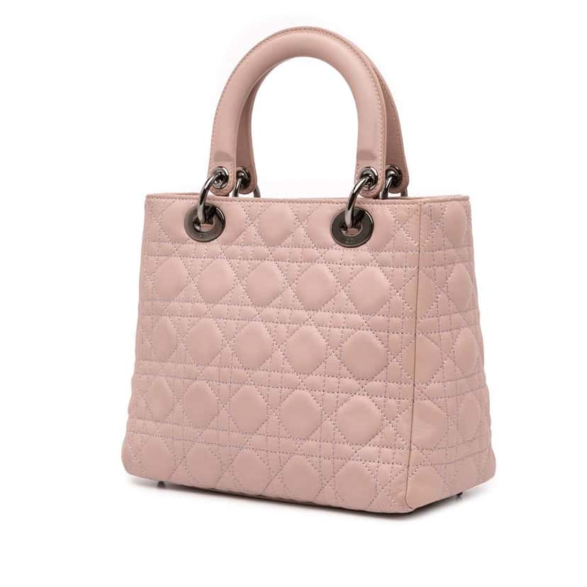Dior Medium Lambskin Cannage Lady Dior Pink Leather Good condition - Back View