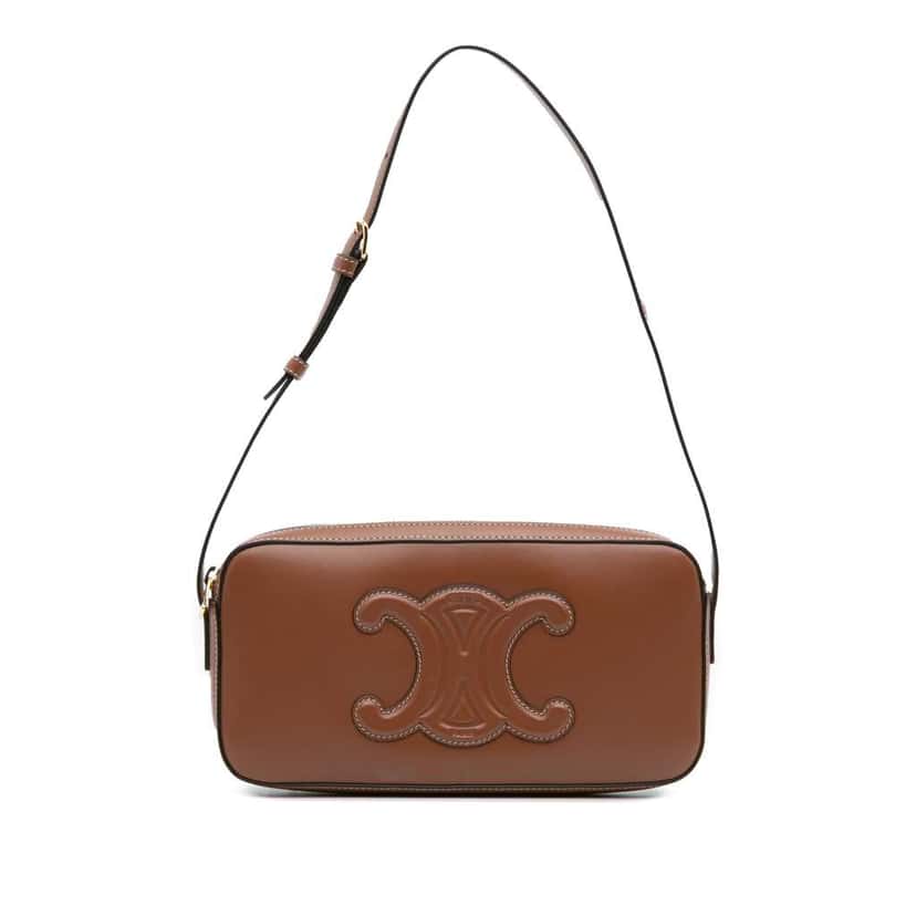 Celine Mini Calfskin Cuir Triomphe Camera Shoulder Bag Brown Leather Good condition - Front View