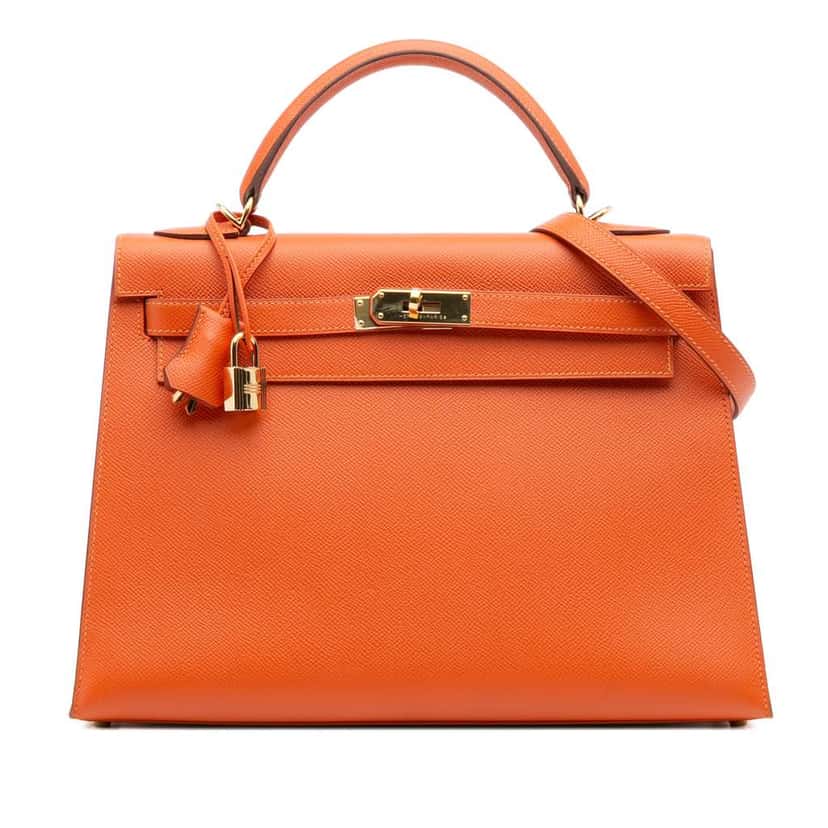 Hermès Epsom Kelly II Sellier 32 Orange Leather Good condition - Front View