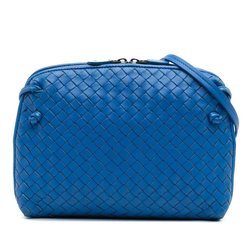 Bottega Veneta Nappa Intrecciato Nodini Crossbody Blue Leather Good condition - Front View