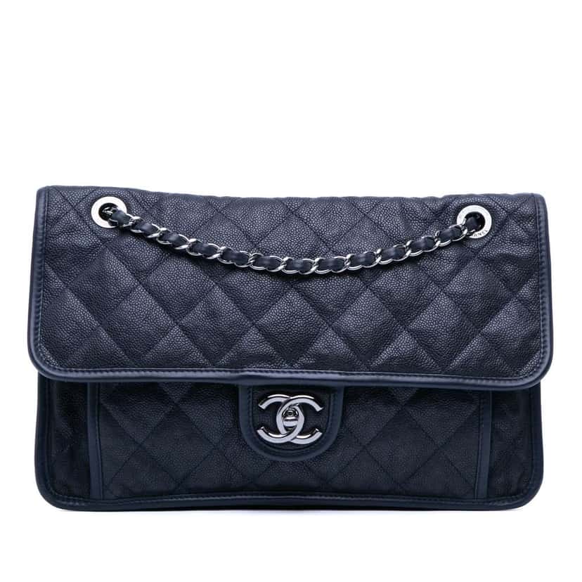 Chanel Medium Caviar French Riviera Flap Blue Leather Good condition - Front View