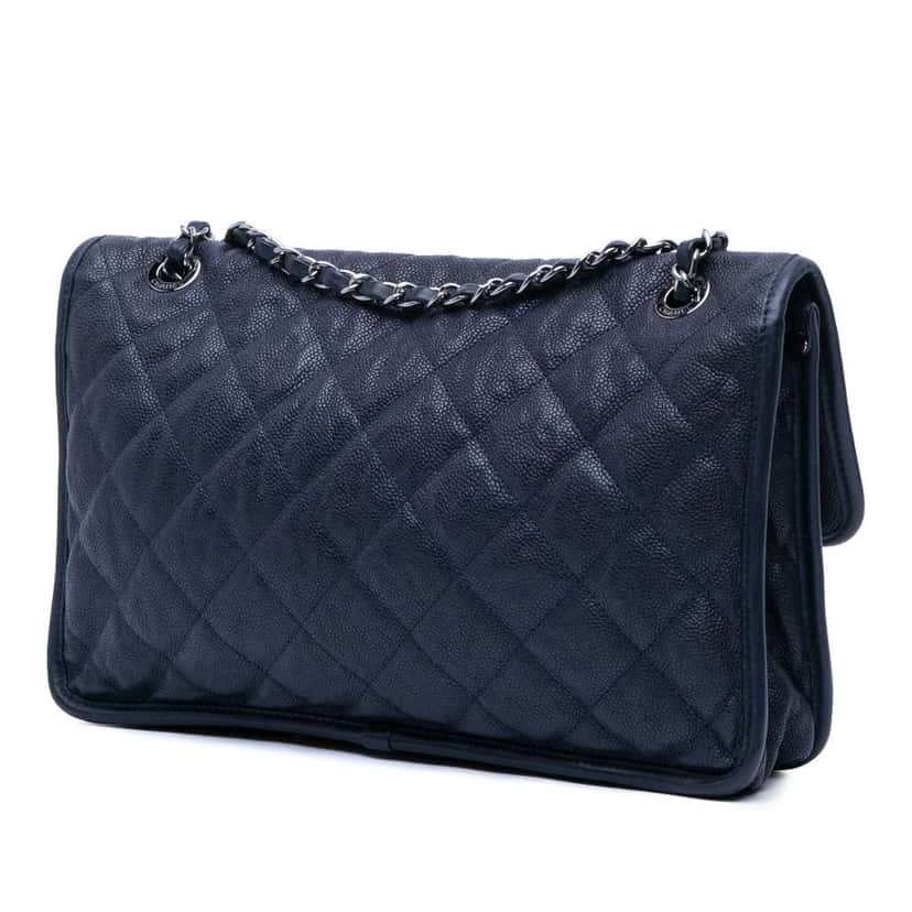 Chanel Medium Caviar French Riviera Flap Blue Leather Good condition - Back View