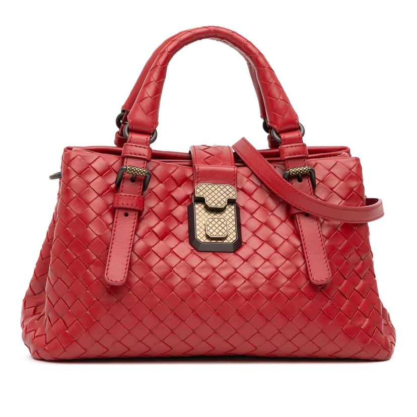 Bottega Veneta Mini Nappa Intrecciato Roma Satchel Red Leather Good condition - Front View
