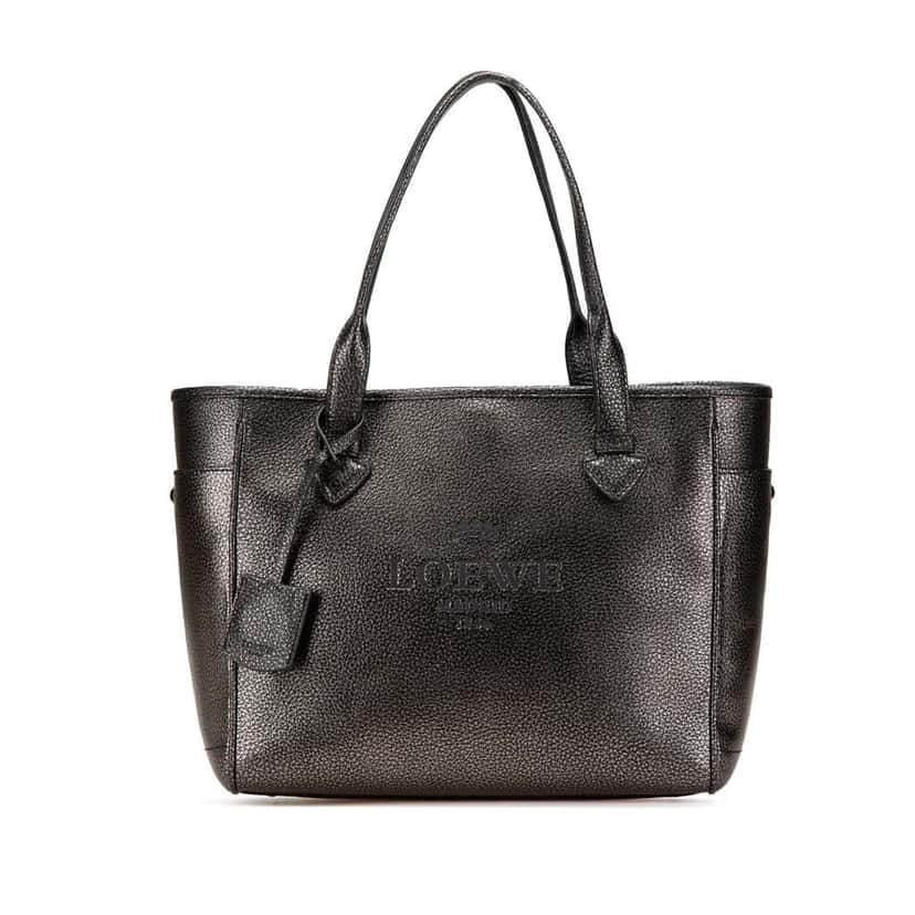 Loewe Small Metallic Calfskin Heritage Tote Brown Leather Good condition - Front View