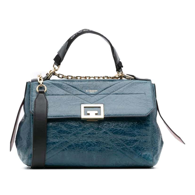 Givenchy Medium Crinkled Patent ID Satchel Blue Leather Good condition - Front View