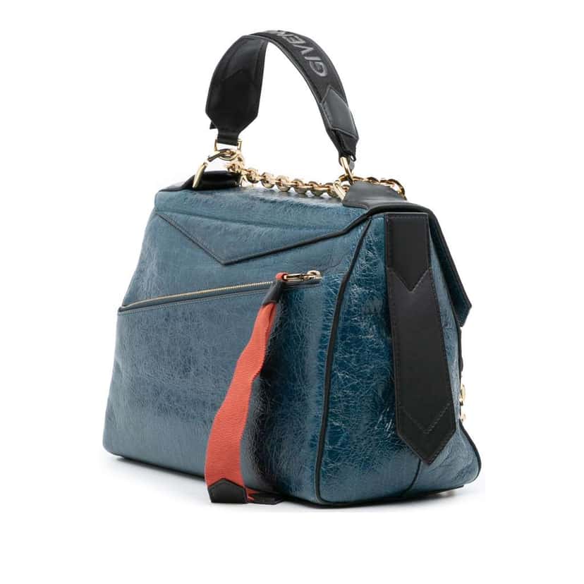 Givenchy Medium Crinkled Patent ID Satchel Blue Leather Good condition - Back View