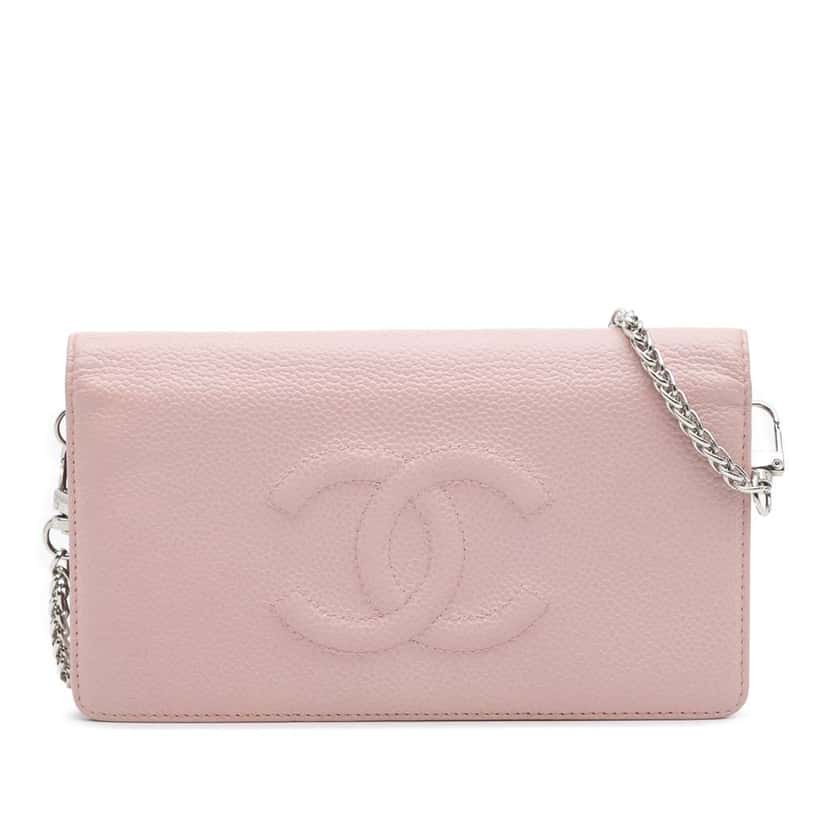 Chanel CC Caviar Wallet On Chain Pink Leather Good condition - Front View