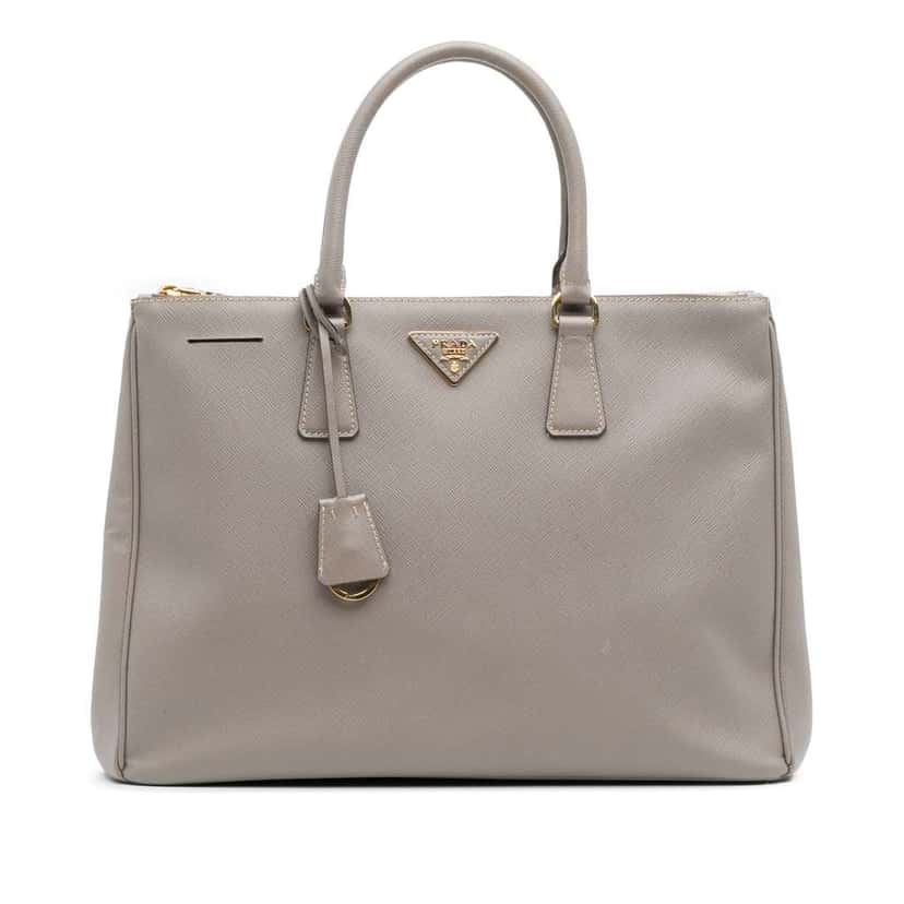 Prada Large Saffiano Lux Galleria Double Zip Satchel Grey Leather Good condition - Front View
