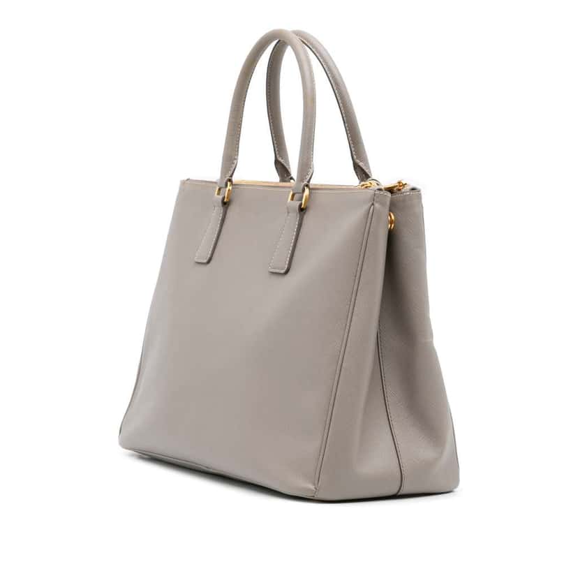 Prada Large Saffiano Lux Galleria Double Zip Satchel Grey Leather Good condition - Back View