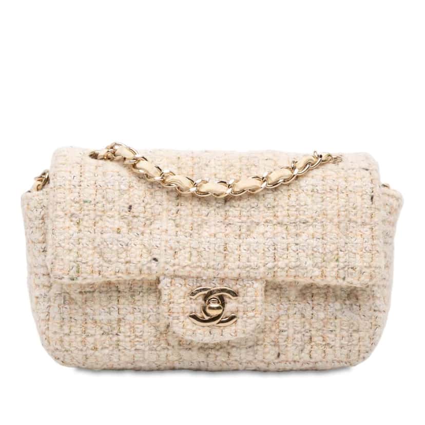 Chanel Mini Rectangular Classic Tweed Single Flap Brown Tweed Good condition - Front View