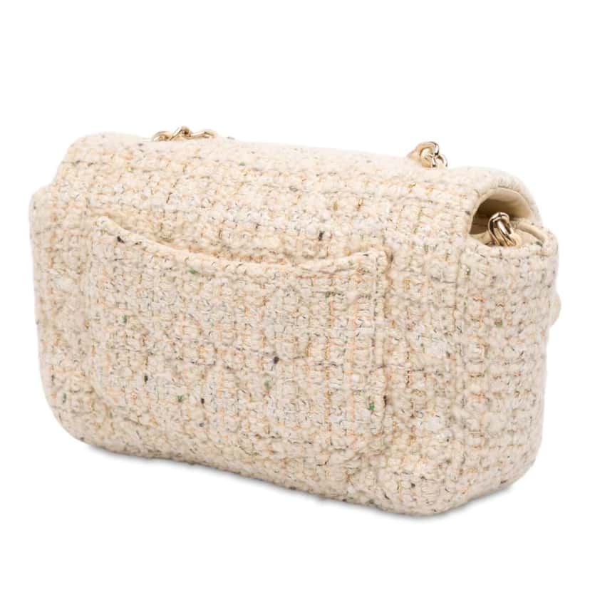 Chanel Mini Rectangular Classic Tweed Single Flap Brown Tweed Good condition - Back View