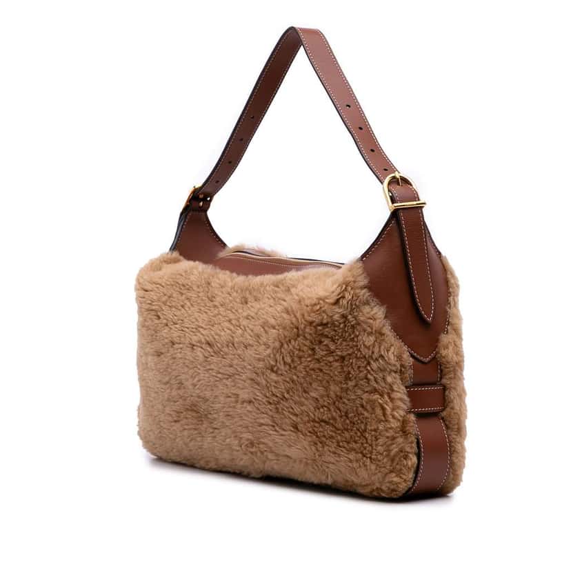 Celine Shearling and Leather Romy Shoulder Bag Brown Good condition - Back View