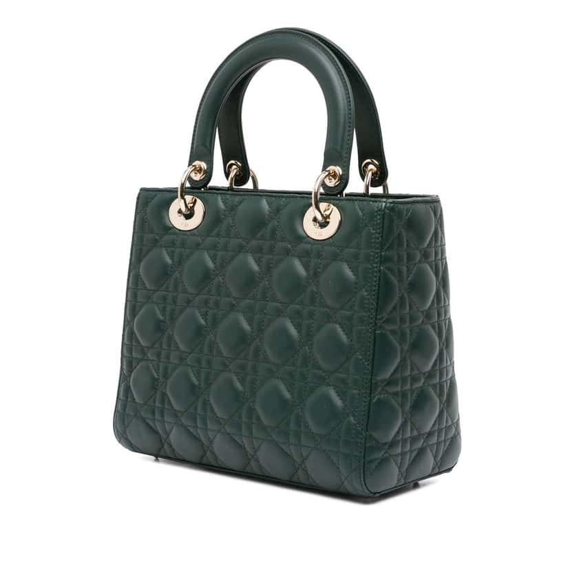 Dior Medium Lambskin Cannage Lady Dior Green Leather Good condition - Back View