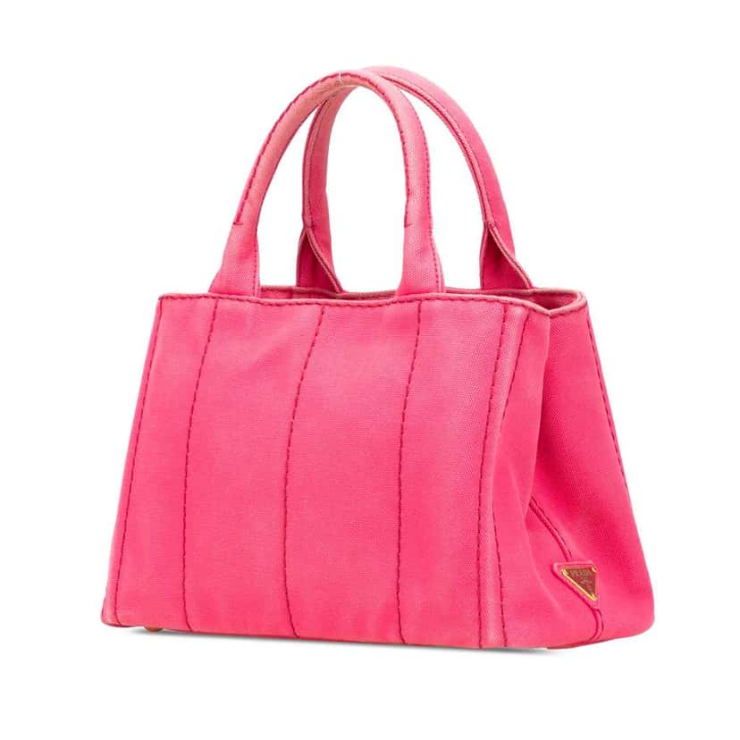 Prada Small Canvas Canapa Logo Satchel Pink Canvas Good condition - Back View