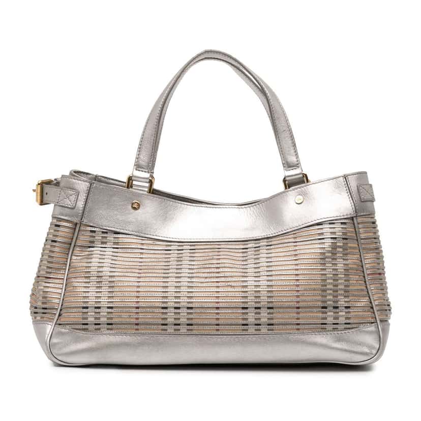 Burberry Haymarket Check Coated Canvas Ravensdon Handbag Silver Canvas Very good condition - Front View