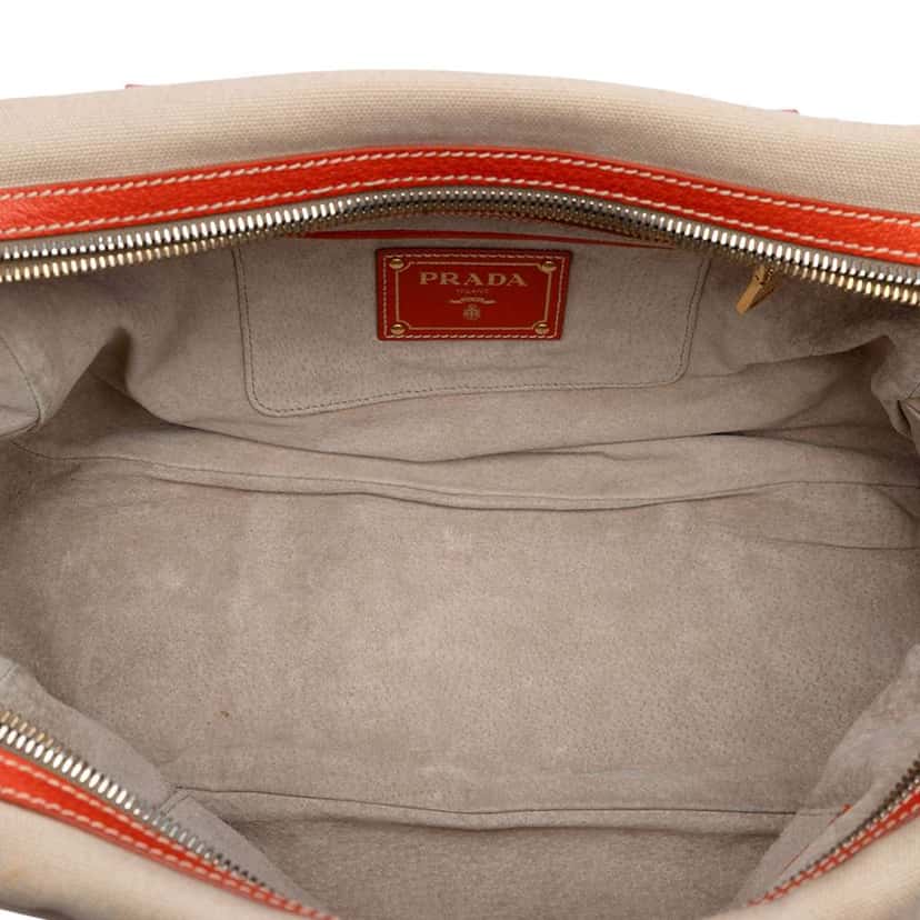 Prada Cinghial Trimmed Canvas Canapa Satchel Brown Canvas Good condition - Model View
