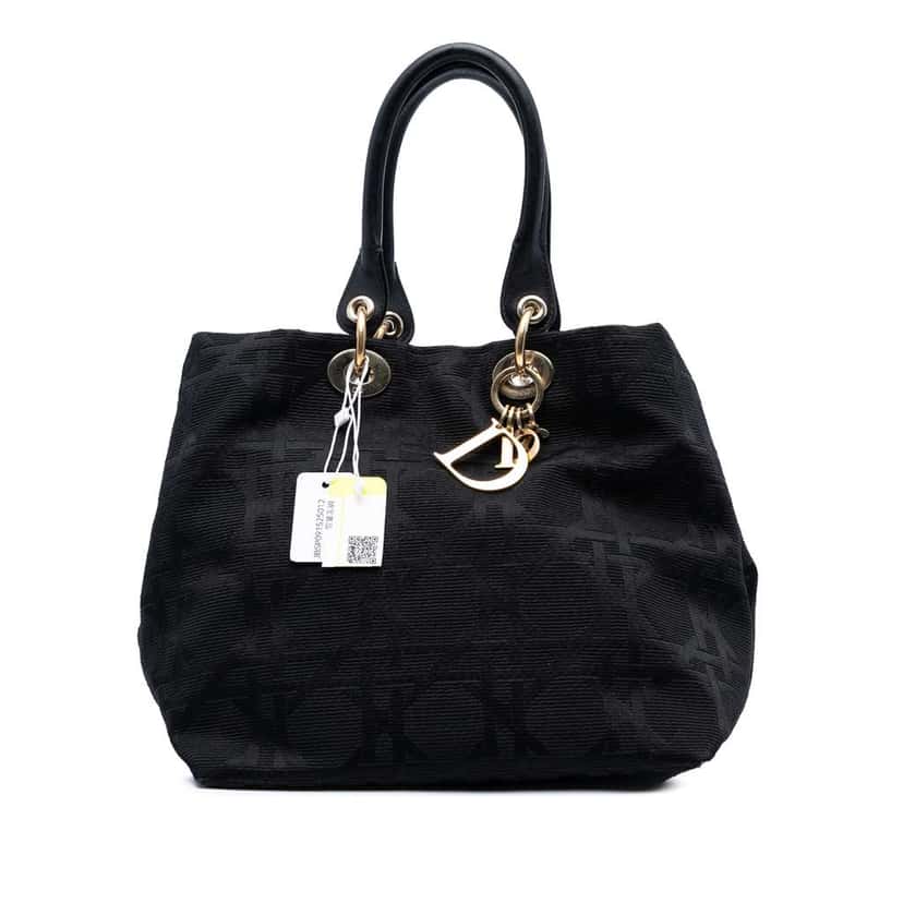 Dior Canvas Cannage Lady Dior Soft Shopping Tote Black Canvas Good condition - Front View