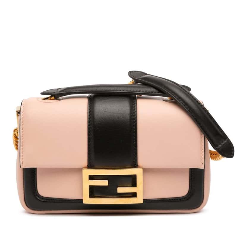 Fendi Mini Bicolor Nappa Apolo Chain Baguette Shoulder Bag Pink Leather Very good condition - Front View