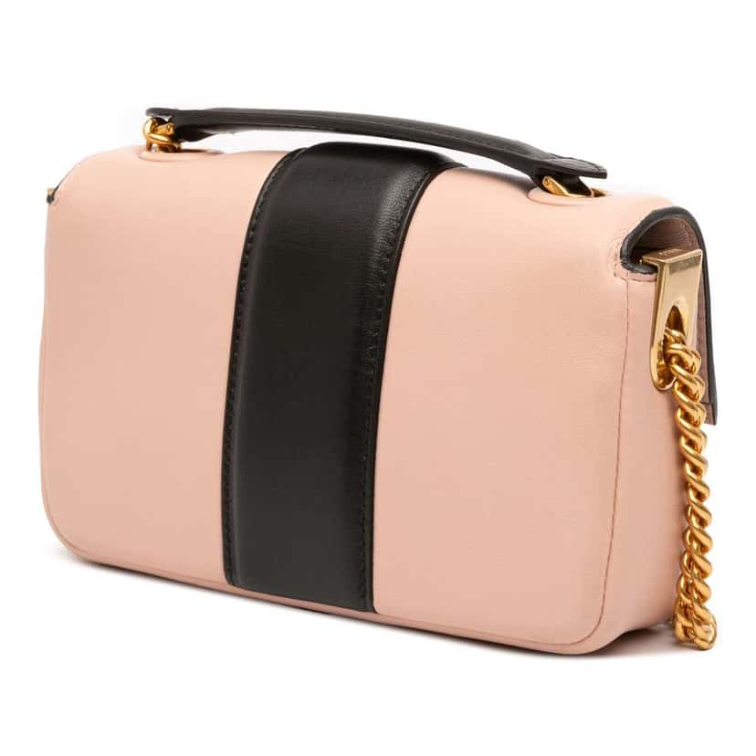 Fendi Mini Bicolor Nappa Apolo Chain Baguette Shoulder Bag Pink Leather Very good condition - Back View