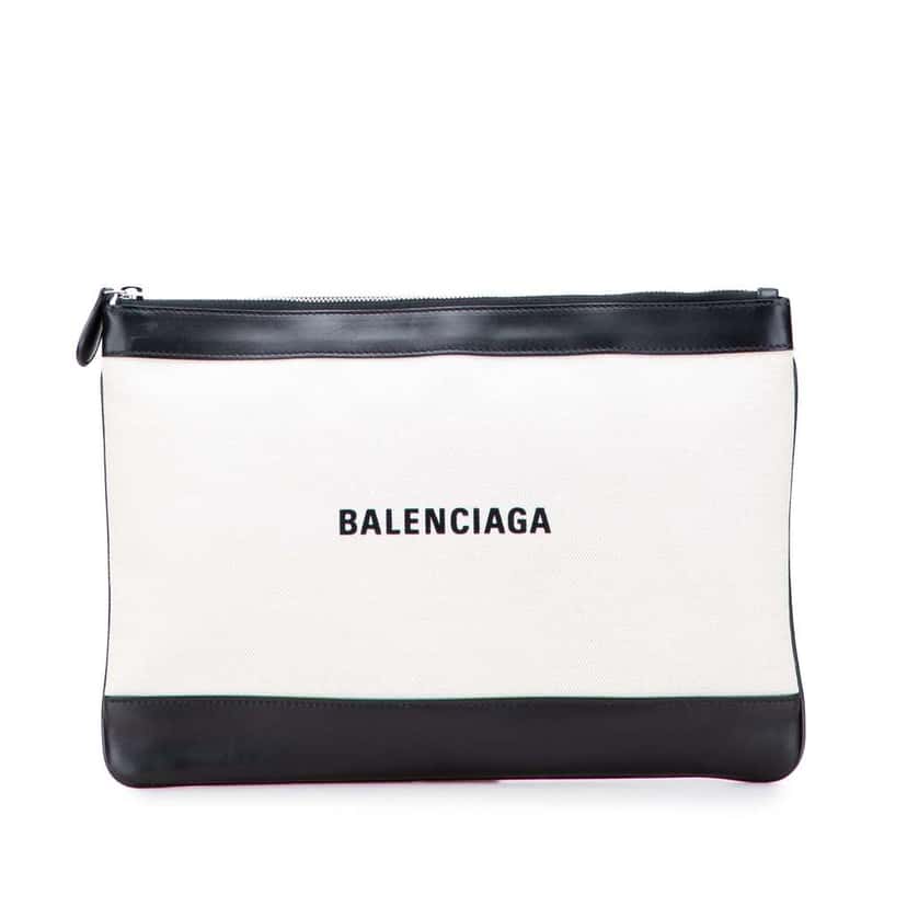 Balenciaga M Canvas Navy Clip Clutch White Canvas Good condition - Front View