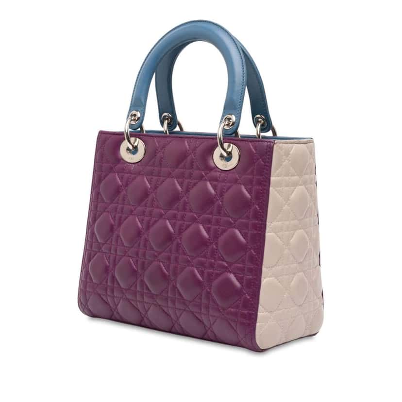 Dior Medium Tricolor Lambskin Cannage Lady Dior Purple Leather Good condition - Back View