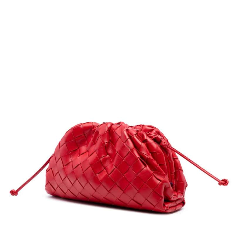 Bottega Veneta Nappa Intrecciato The Mini Pouch Crossbody Red Leather Good condition - Back View