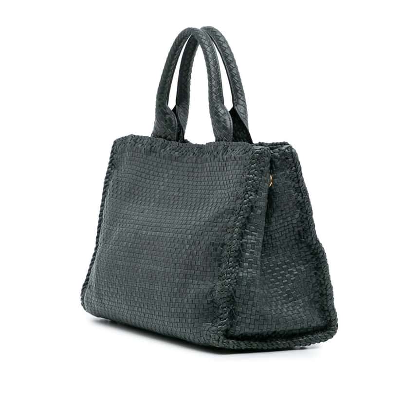 Prada Goatskin Woven Madras Satchel Green Leather Good condition - Back View