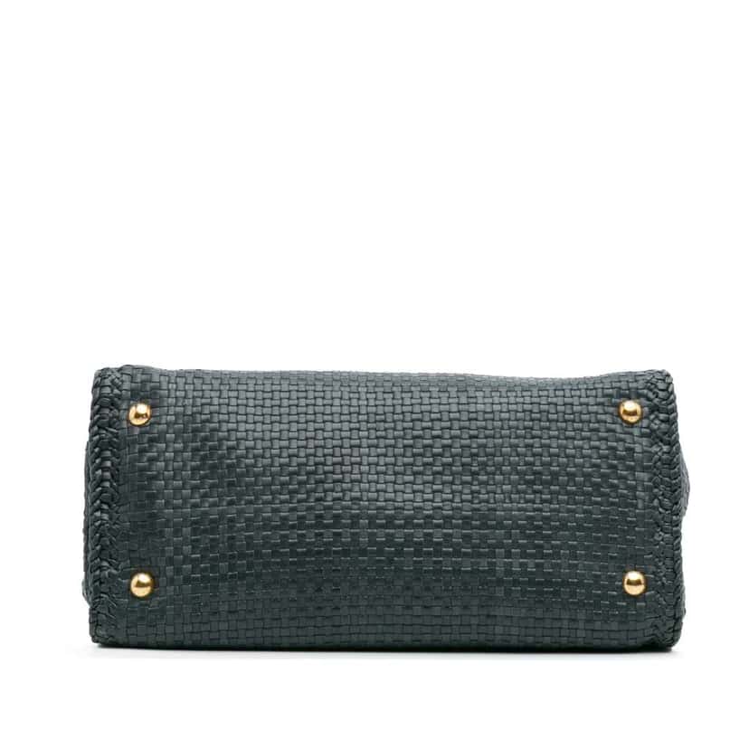 Prada Goatskin Woven Madras Satchel Green Leather Good condition - Inside View