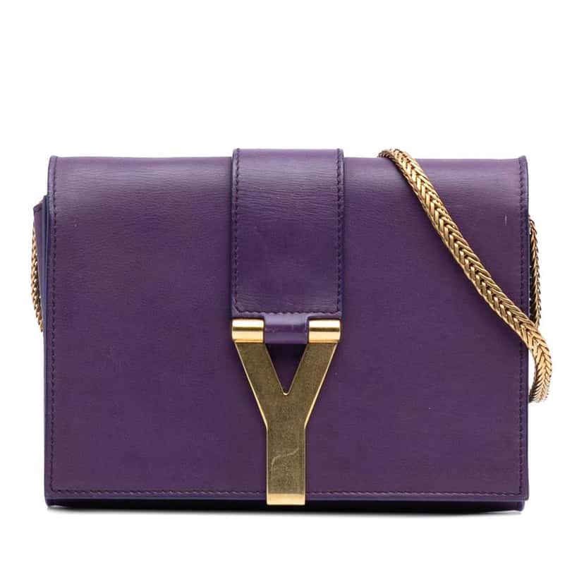 Saint Laurent Mini Leather Chyc Ligne Crossbody Purple Leather Good condition - Front View
