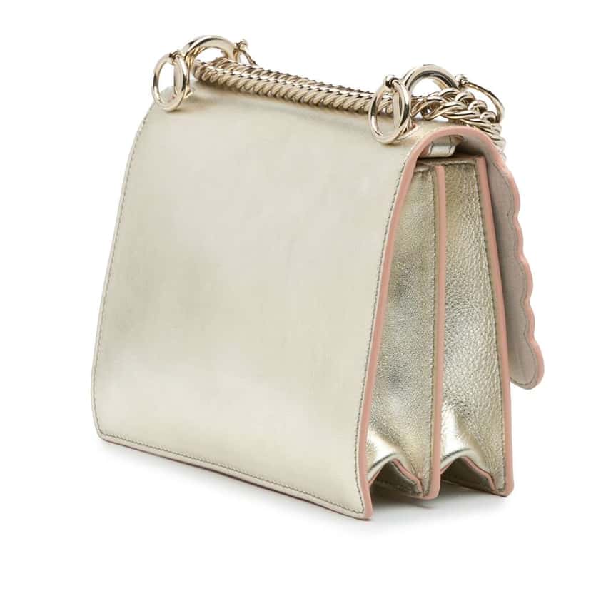 Fendi Small Scalloped Metallic Calfskin Studded Pearl Kan I Crossbody Silver Leather Good condition - Back View