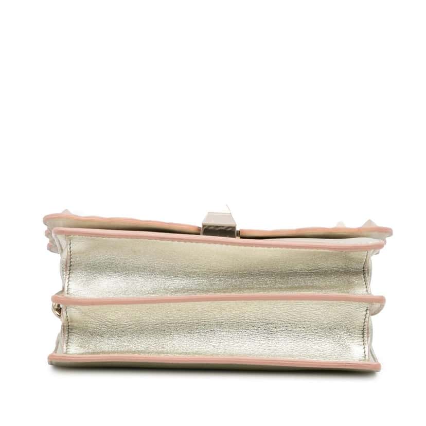 Fendi Small Scalloped Metallic Calfskin Studded Pearl Kan I Crossbody Silver Leather Good condition - Inside View