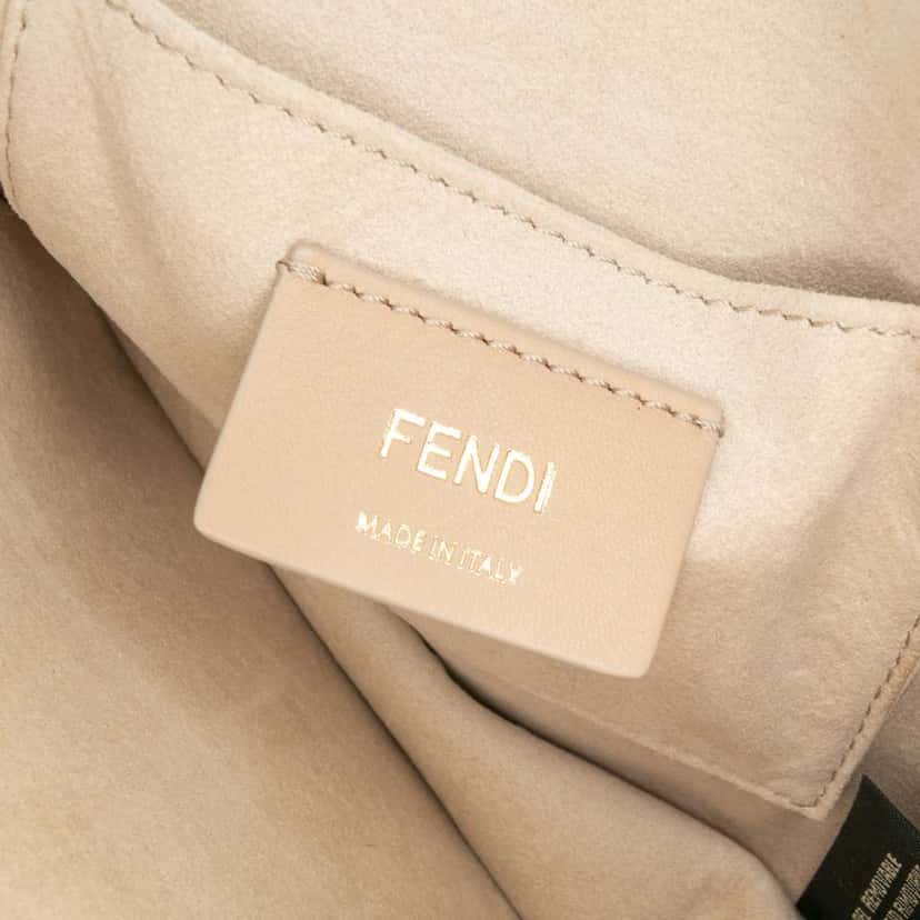 Fendi Small Scalloped Metallic Calfskin Studded Pearl Kan I Crossbody Silver Leather Good condition - Box View