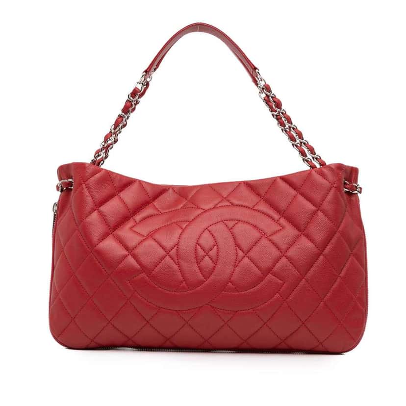 Chanel Quilted Caviar Expandable Zip Tote Red Leather Good condition - Front View