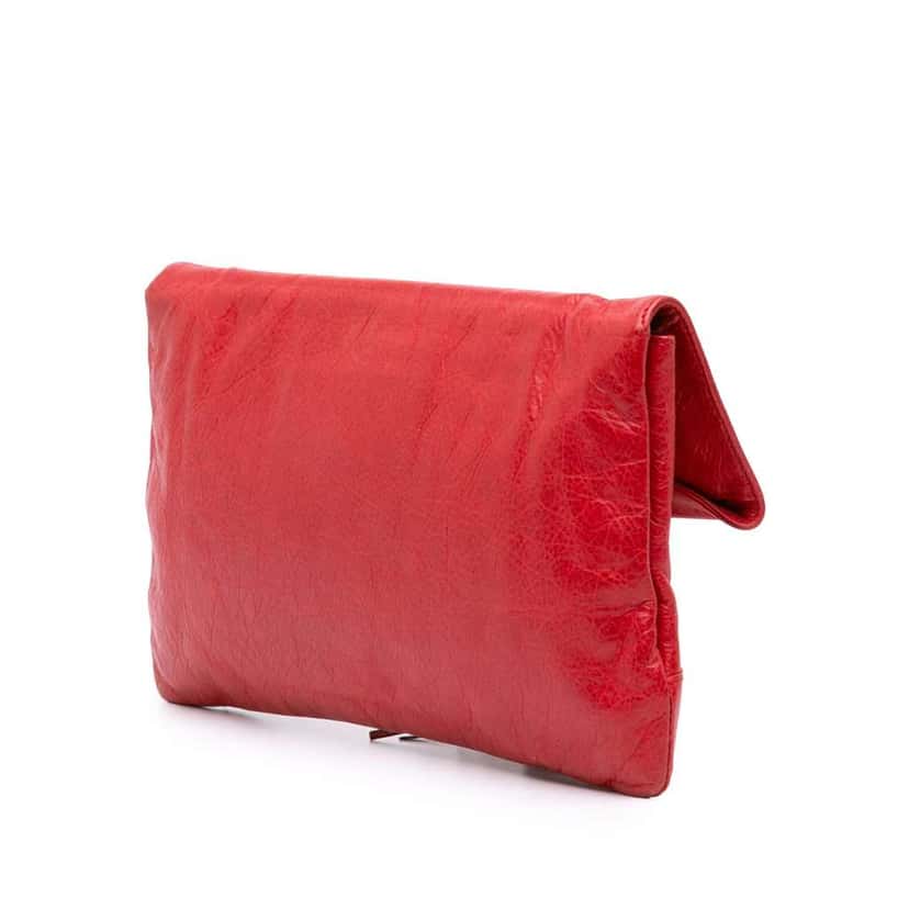 Balenciaga Lambskin Motocross Classic Envelope Clutch Red Leather Good condition - Back View