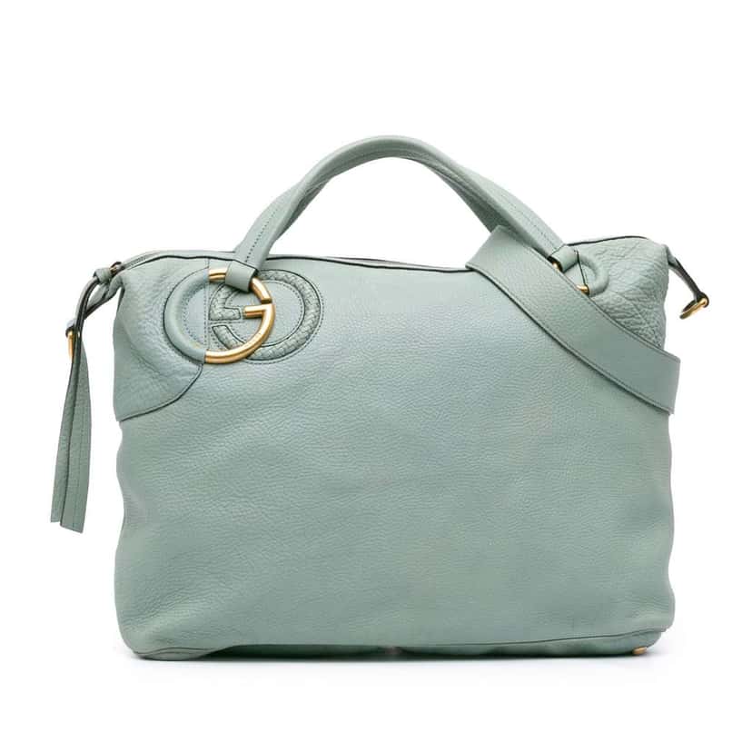 Gucci Leather Twill Satchel Blue Leather Good condition - Front View